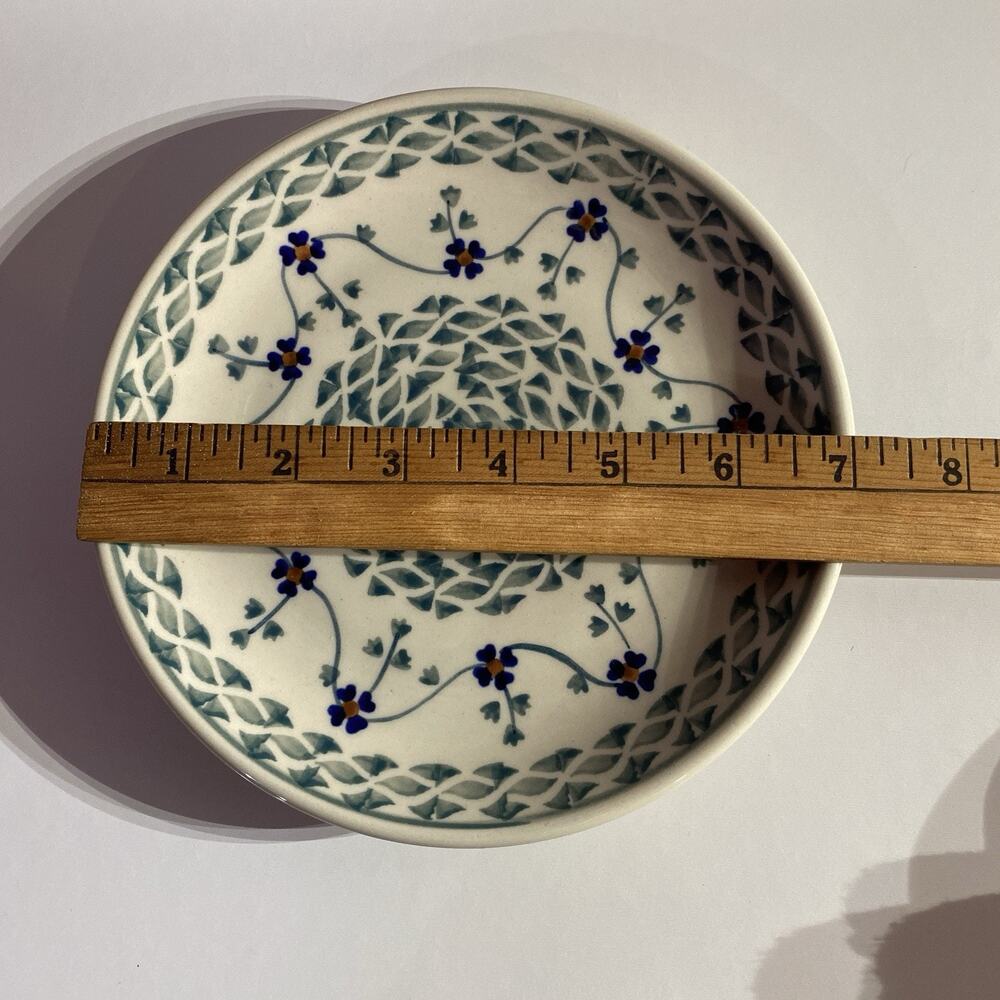 Polish Pottery Bread Dessert Plate 7” Blue Sage Floral Ceramika Z Boleslawca - Picture 4 of 4